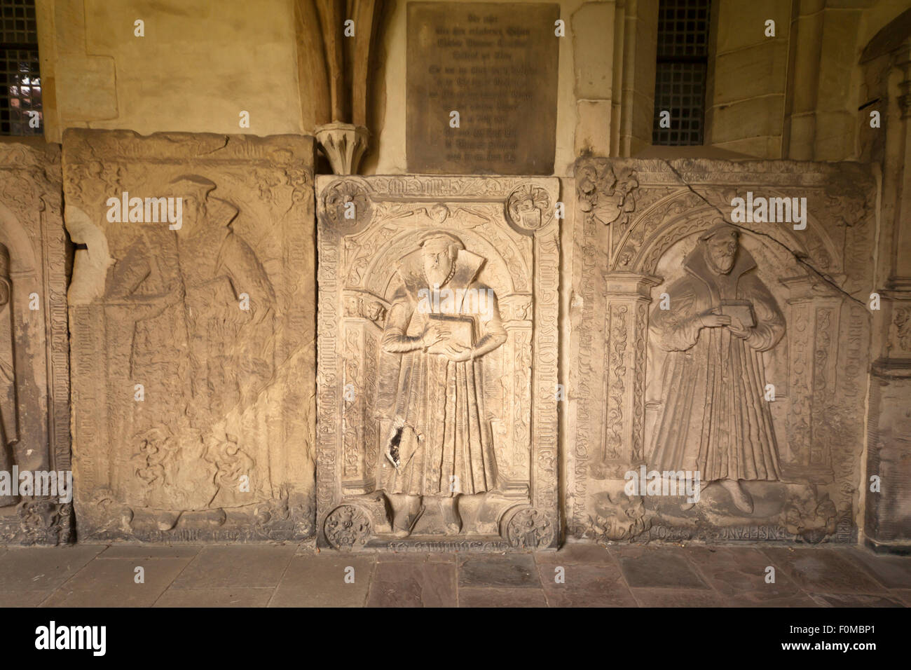 stone relief at the cloister of the Magdeburg Cathedral, Magdeburg, Saxony- Anhalt, Germany Stock Photo