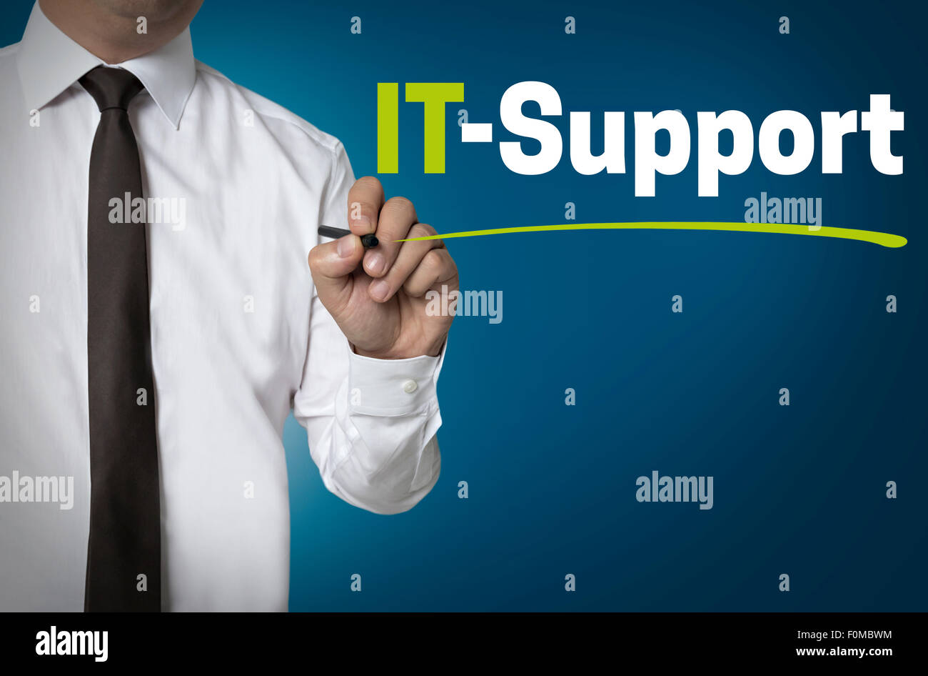 IT Support is written by businessman background. Stock Photo