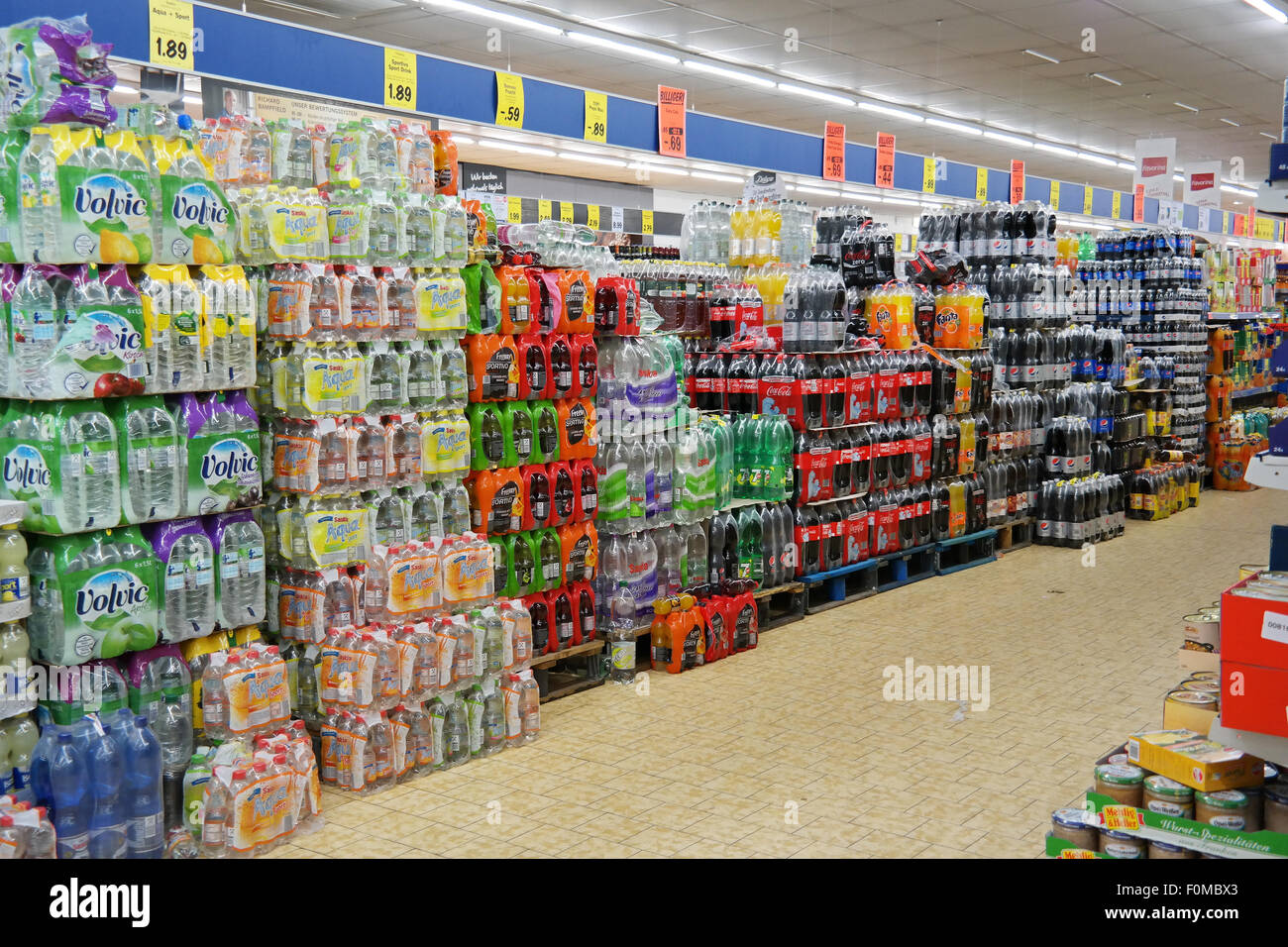 Soft drinks department of a Lidl supermarket Stock Photo