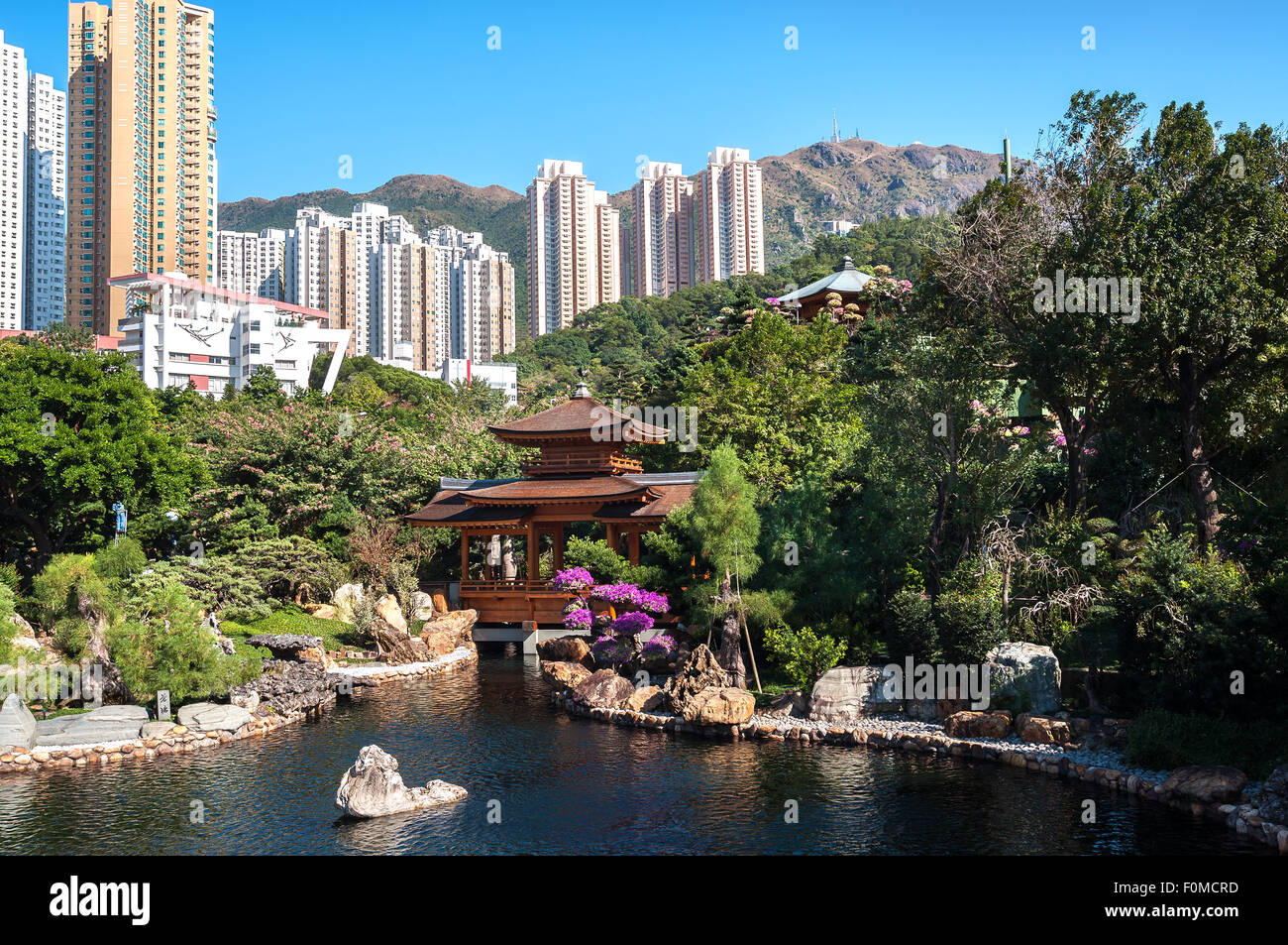 Nan Lian Garden, Diamond Hill, Hong Kong. Kowloon Peak can be seen in the background. Stock Photo