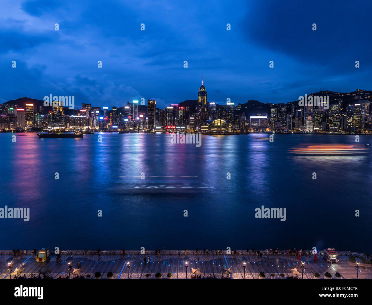 Hong Kong skyline at dusk from the iconic Intercontinental Hotel,Tsim Sha Tsui, Hong Kong Stock Photo