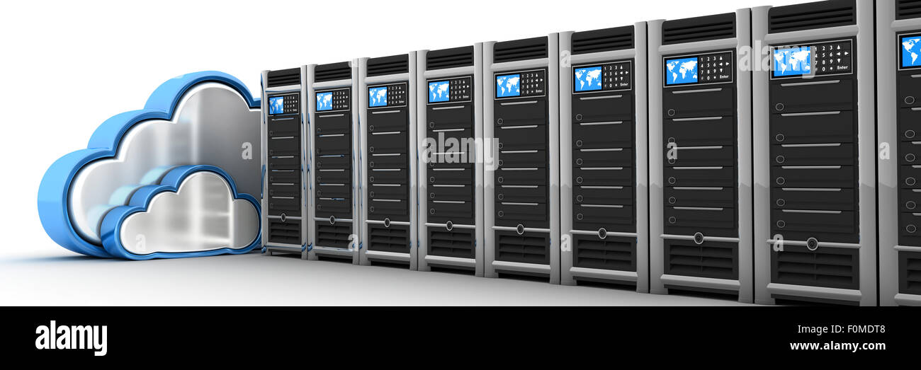 Server row and cloud (done in 3d) Stock Photo
