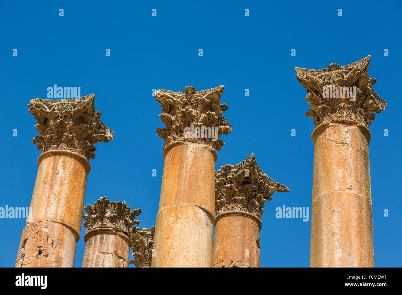 detail of Corinthian columns, portico of Temple of Artemis, Jerash, Jordan Stock Photo