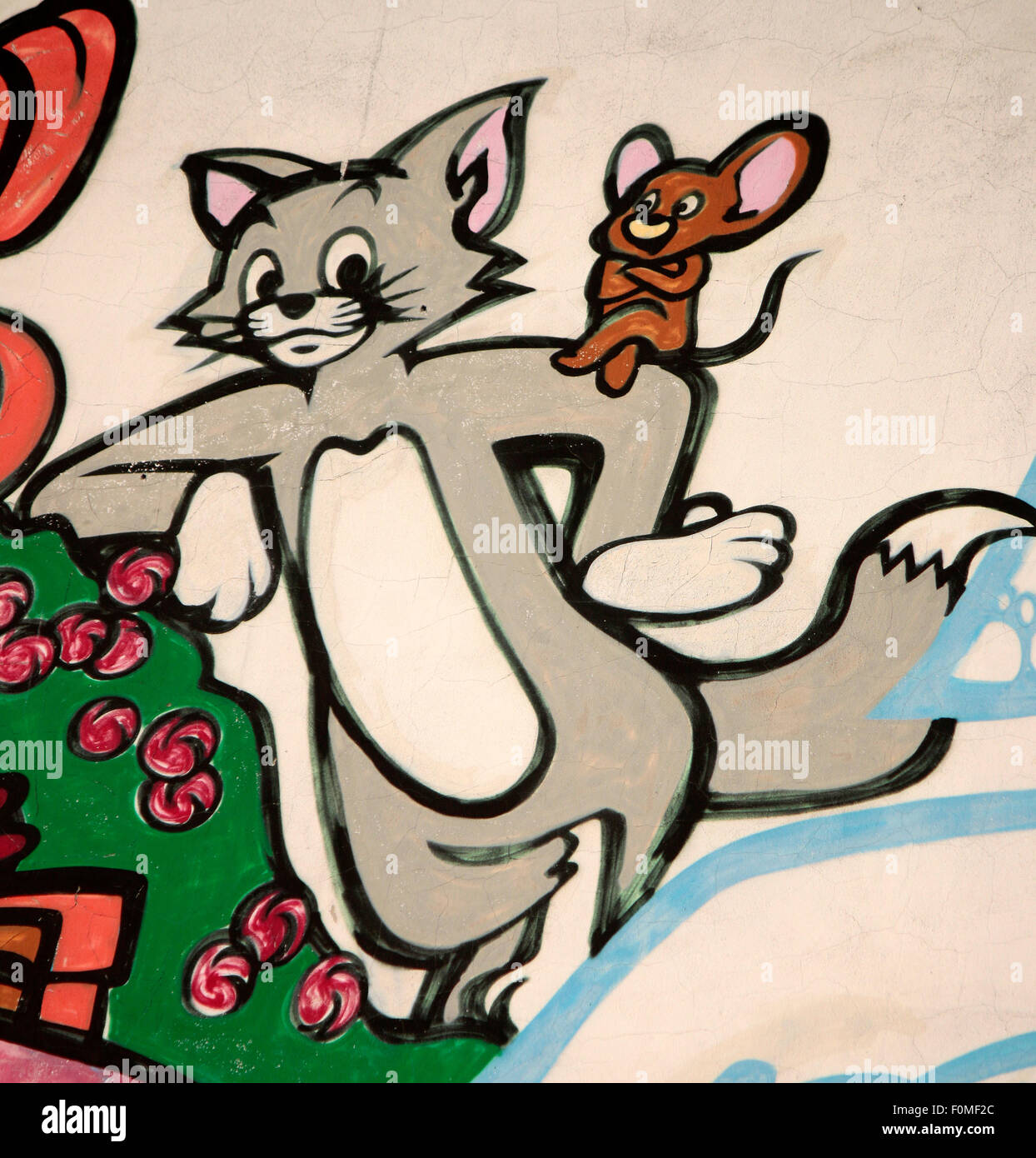 Graffity/ Street Art: Tom und Jerry, Berlin. Stock Photo