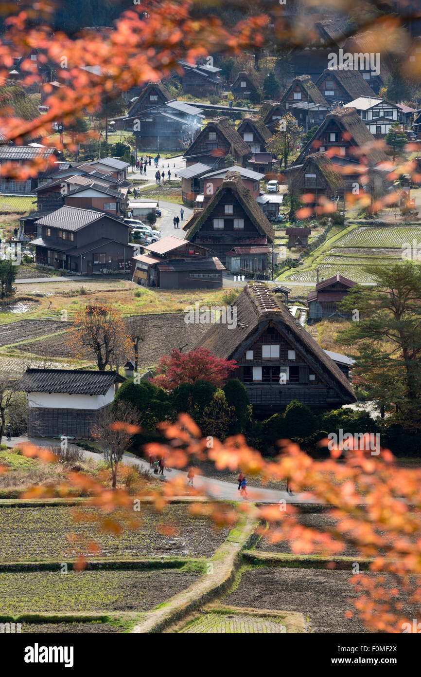 Gassho-zukuri folk houses, Ogimachi village, Shirakawa-go, near Takayama, Central Honshu, Japan, Asia Stock Photo