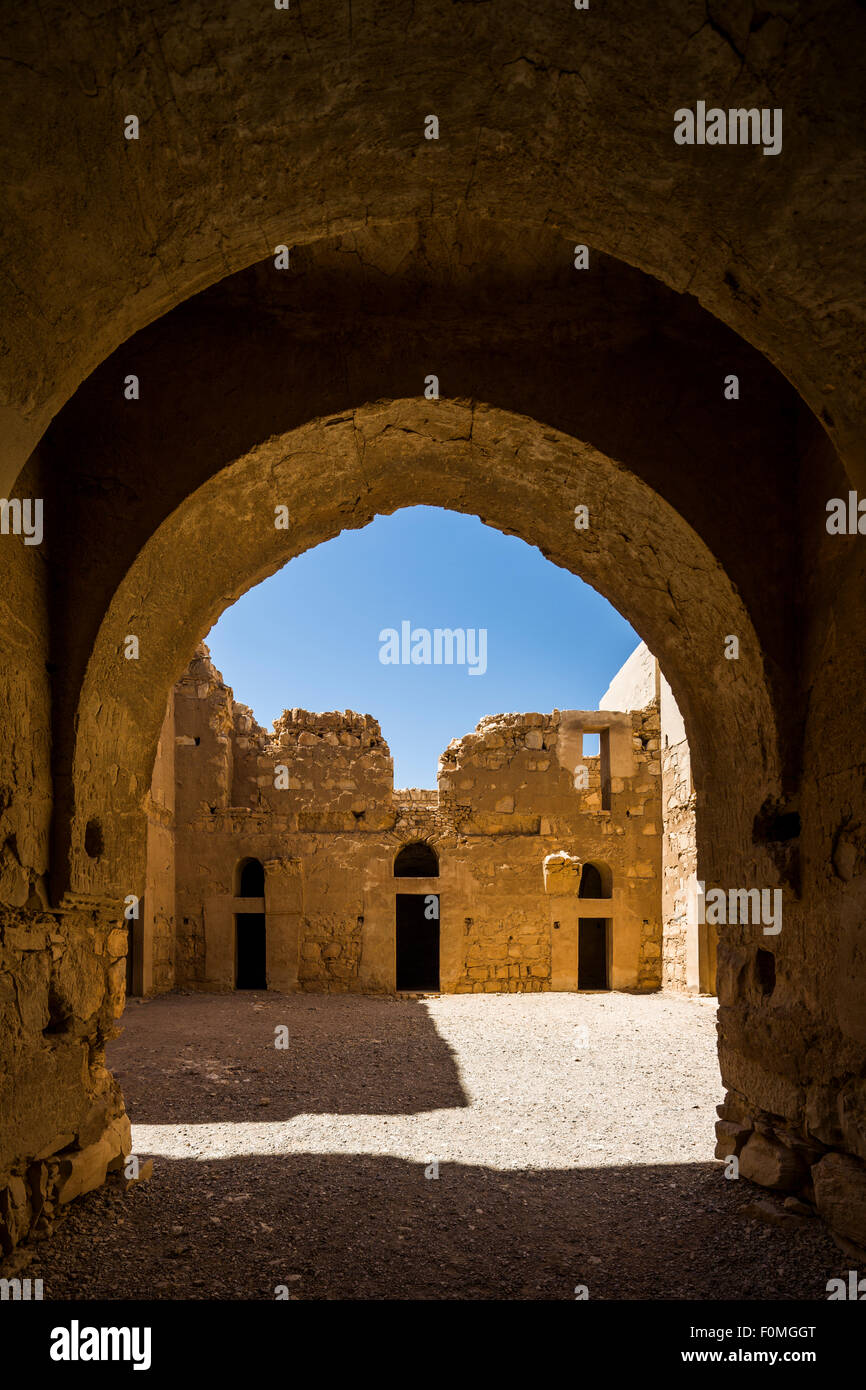 view from entrance to courtyard, the early Islamic site of Qasr Kharana, Jordan Stock Photo