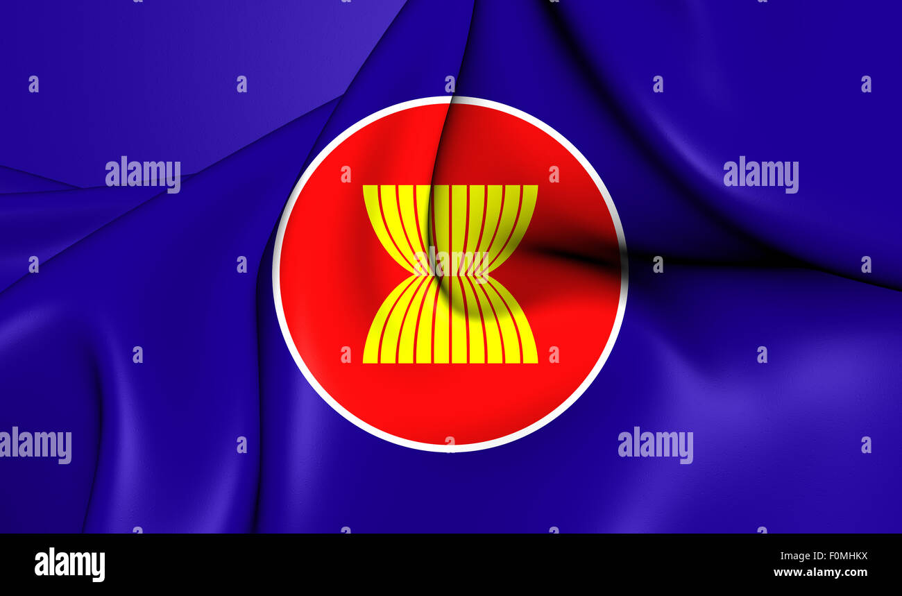 3D Flag of the ASEAN. Close Up. Stock Photo