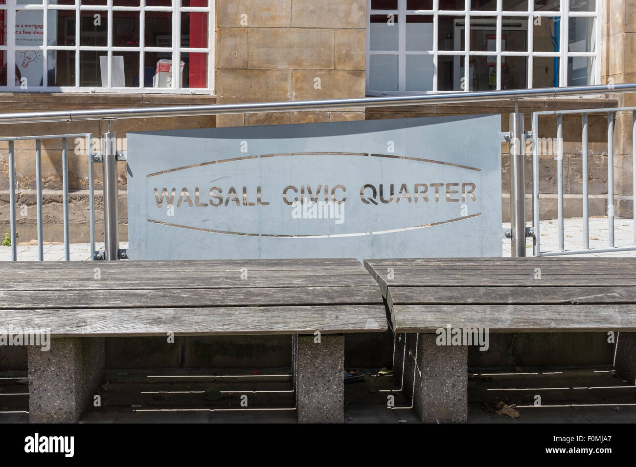 Sign for Walsall Civic Quarter on railings. Stock Photo