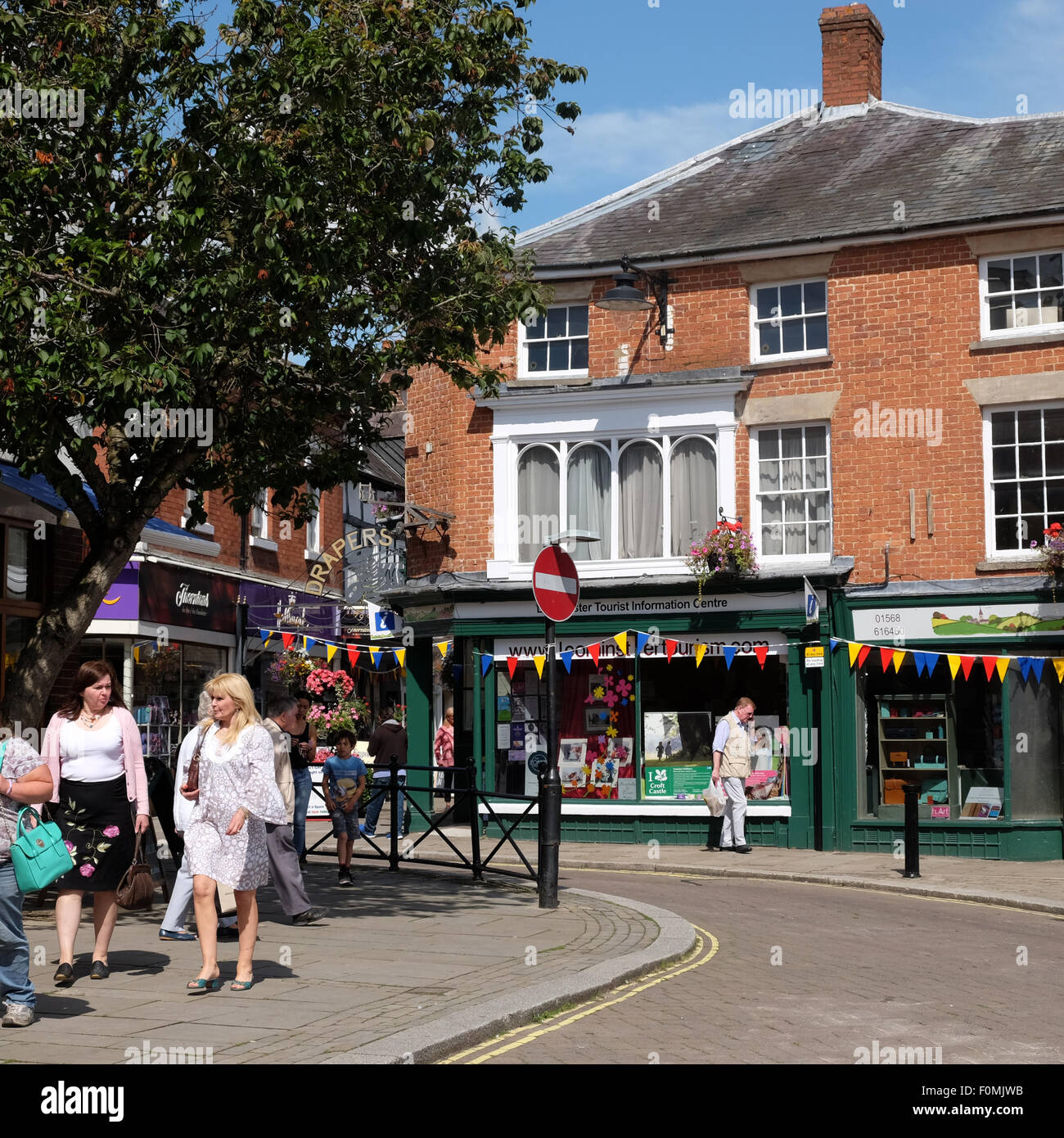 Leominster Herefordshire shoppers in Corn Square in summer August UK Stock Photo
