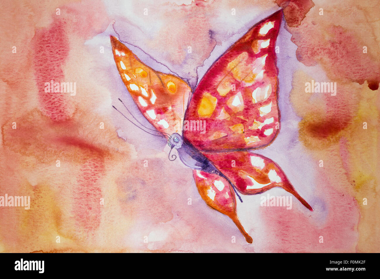 Pink butterfly with colorful background. The dabbing technique gives a soft focus effect due to the altered surface roughness of Stock Photo