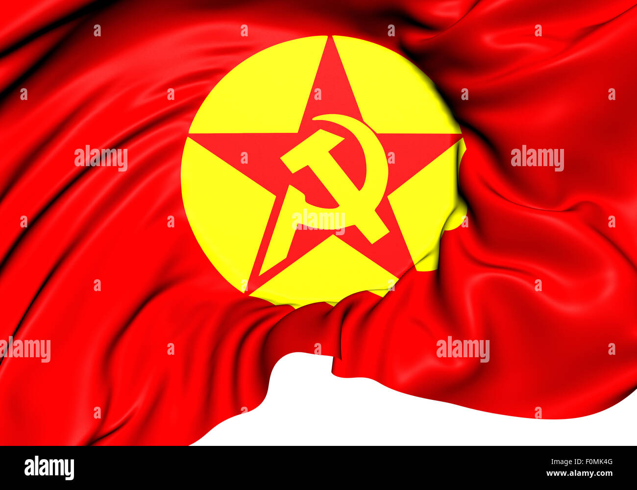3D Flag of Revolutionary People's Liberation Party-Front (DHKP/C). Close Up. Stock Photo