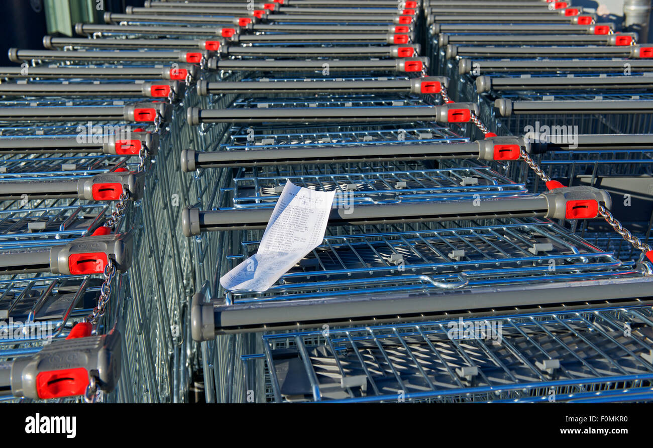 Trolleys outside Aldi store, UK Stock Photo Alamy