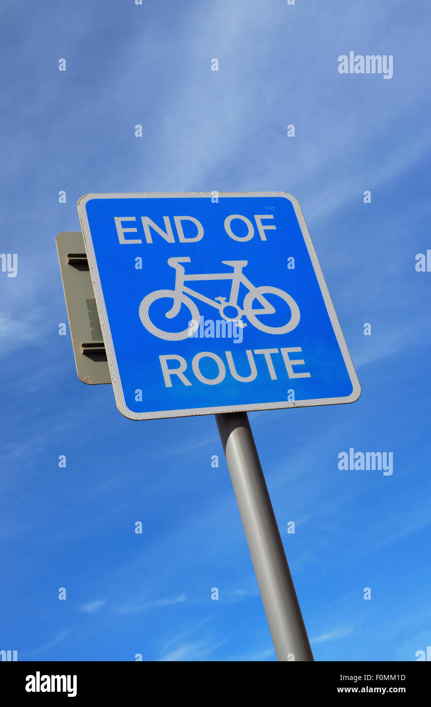 'End of Cycle Route' sign on Blackpool Promenade in Blackpool, Lancashire Stock Photo