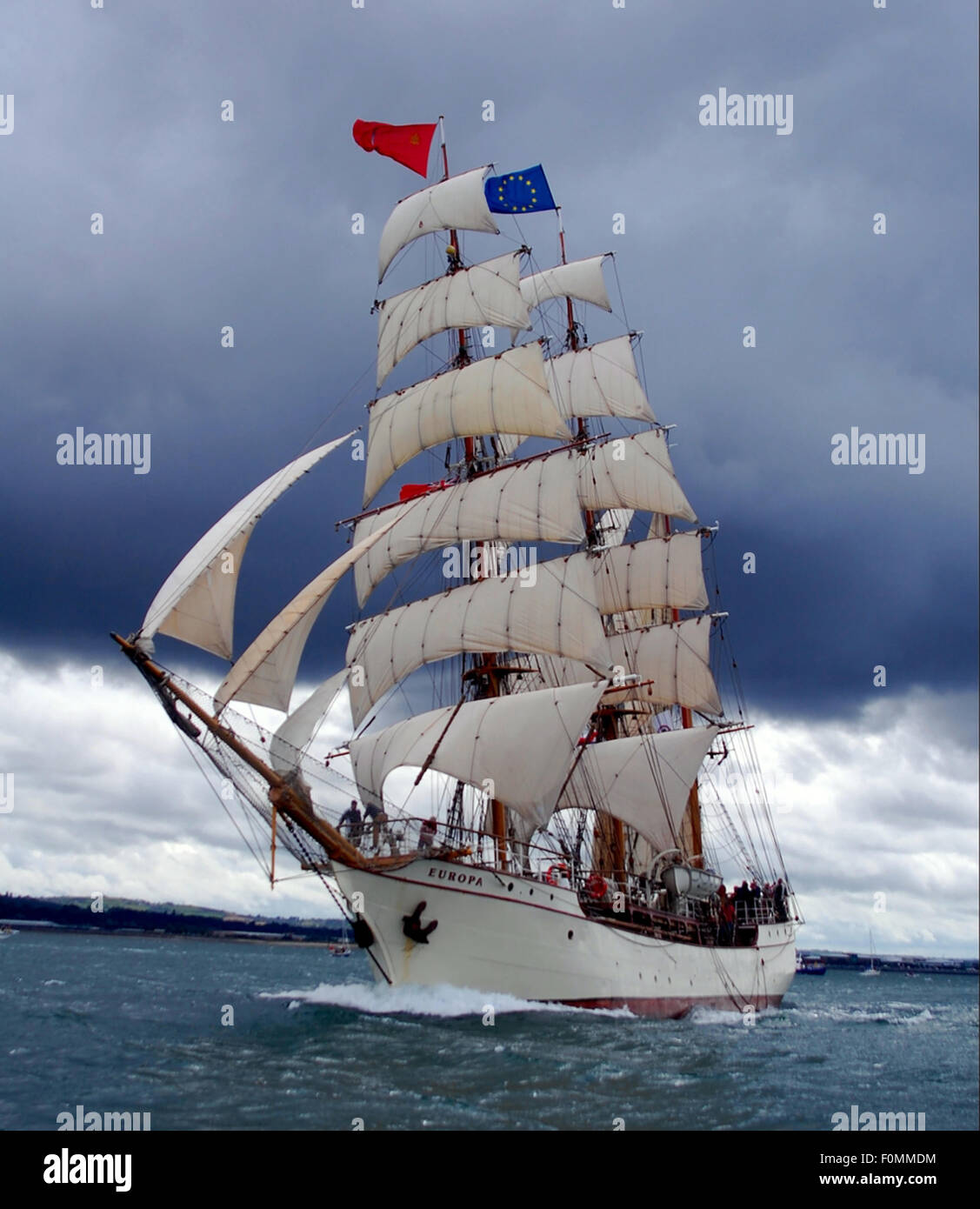 The Tall Ship Europa in full sail leaving Belfast Lough after the Tall Ships Festival. Stock Photo