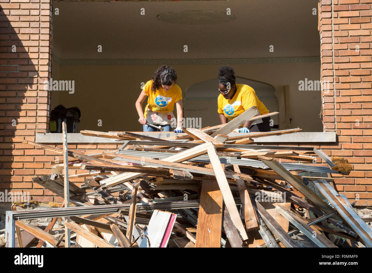 Detroit, Michigan Habitat for Humanity volunteers rehabilitate a