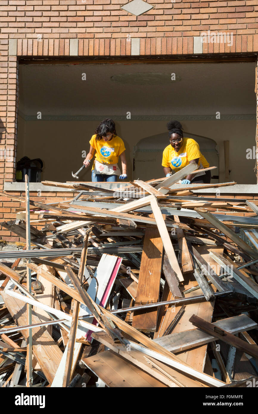 Detroit, Michigan Habitat for Humanity volunteers rehabilitate a