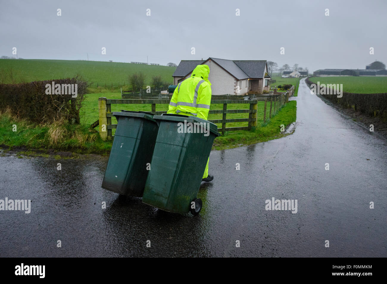 Council 'bin men' refuse collection in rural Scotland. Stock Photo