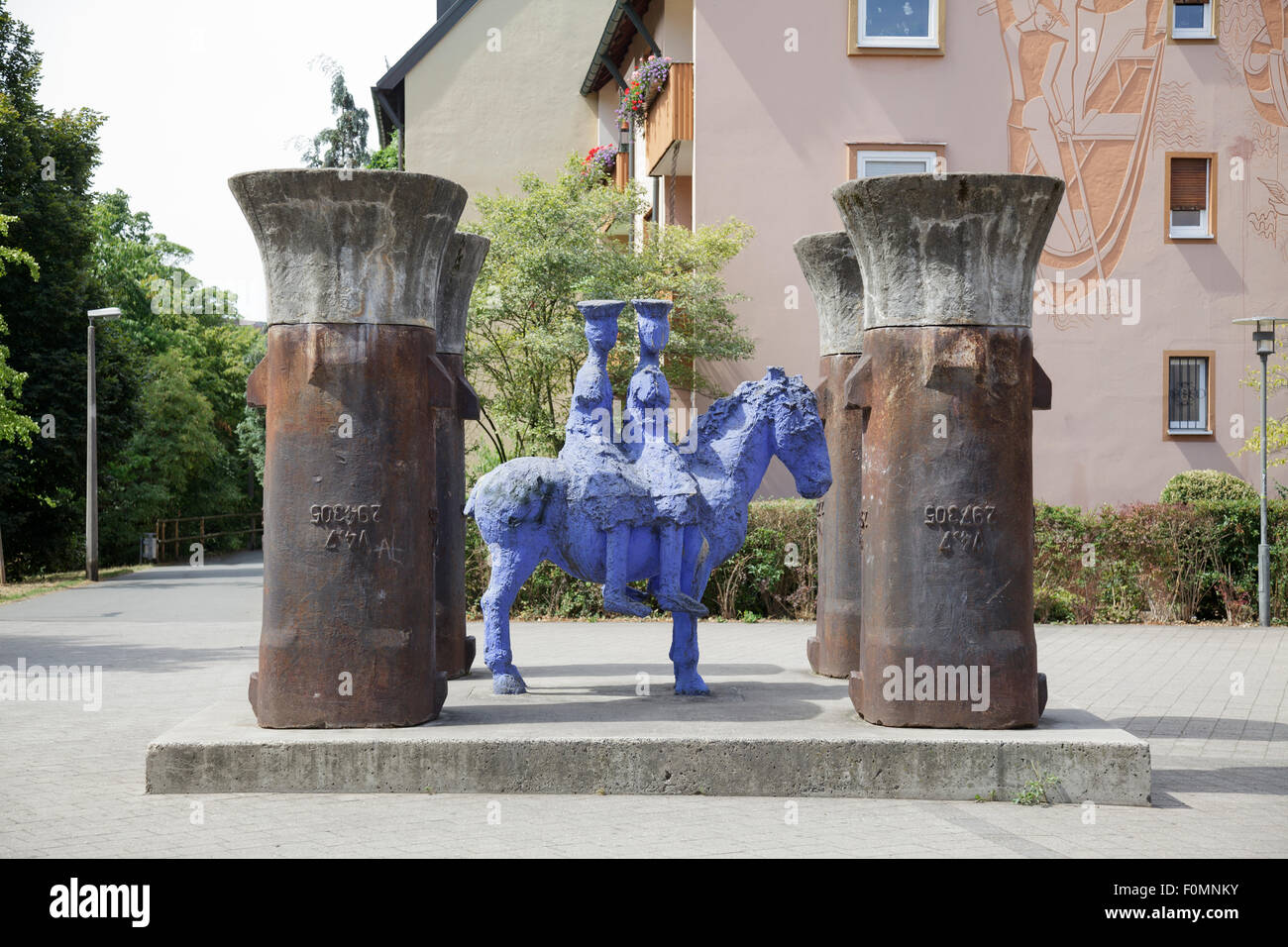 Blaue Reiter Blue Rider sculpture on Andrej Sacharow Platz, Nuremberg, Bavaria, Germany Stock Photo