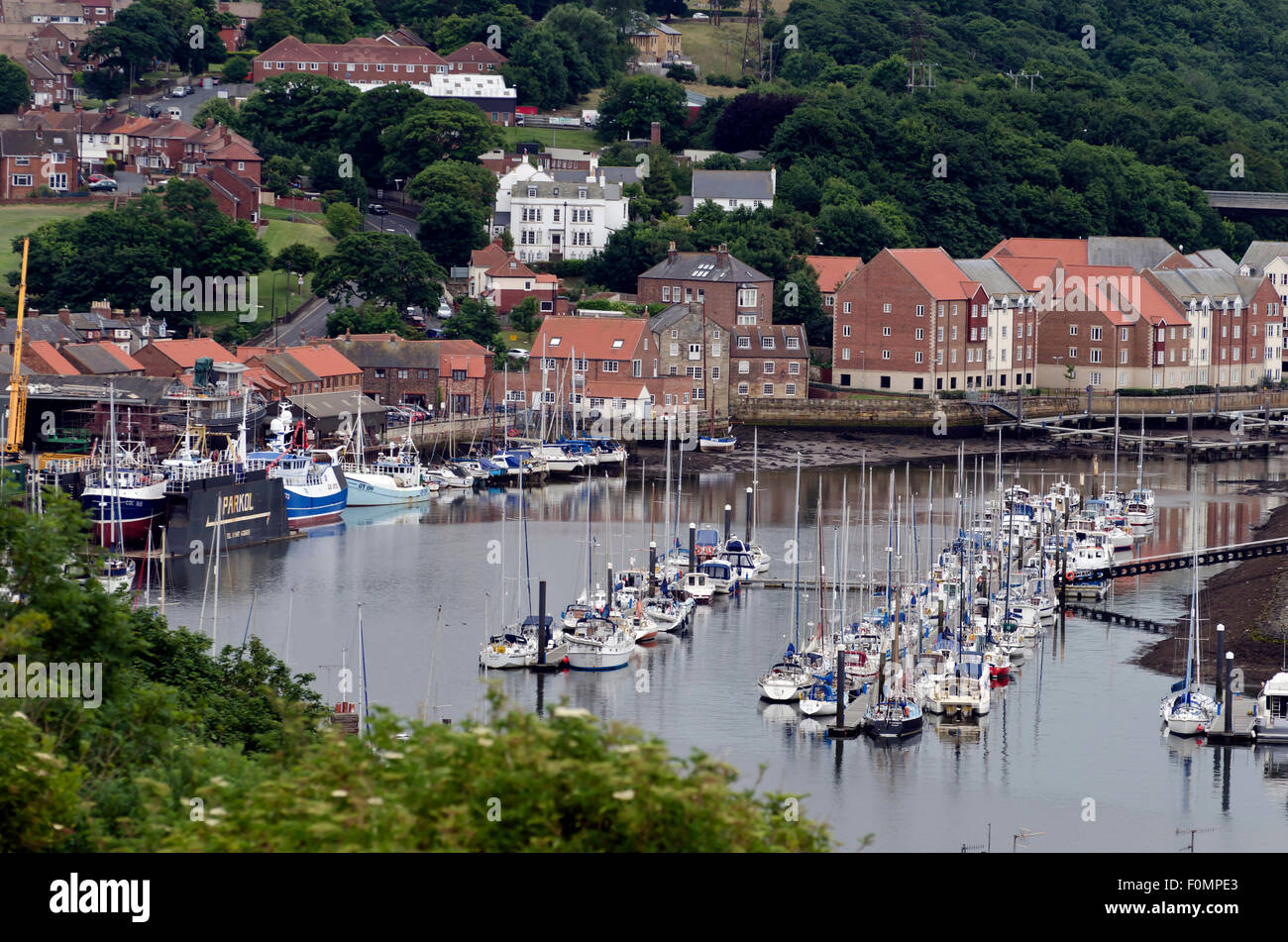 Looking down on the marina area of Whitby Harbour in North Yorkshire ...