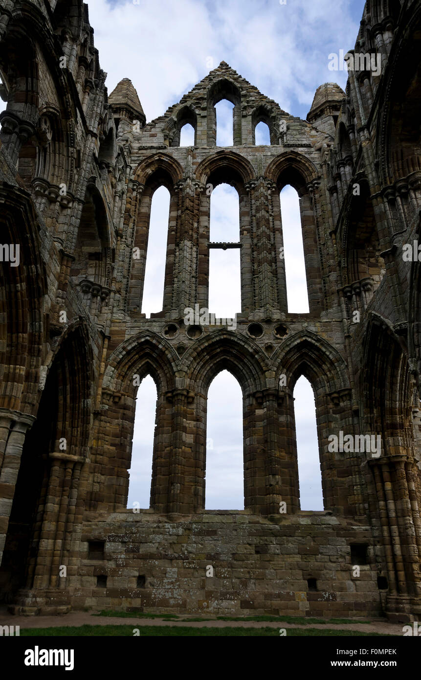 Part of the ruin of Whitby Abbey in North Yorkshire, England, the inspiration for Bram Stoker's Dracula book. Stock Photo