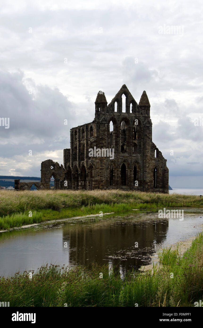 The ruin of Whitby Abbey in North Yorkshire, England, the inspiration for Bram Stoker's Dracula book. Stock Photo