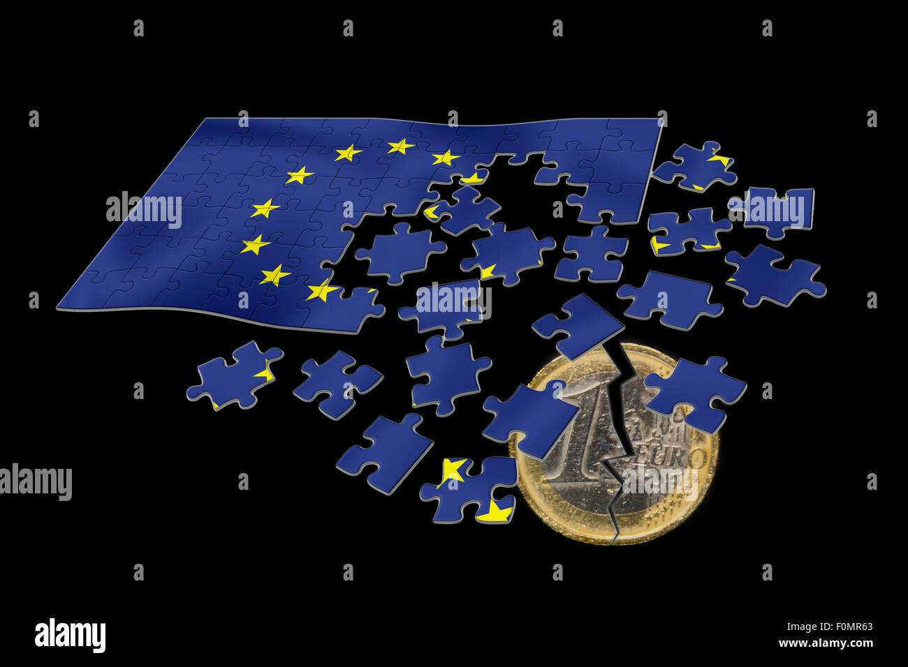 Broken euro splits the EU cooperation. Europe. Stock Photo