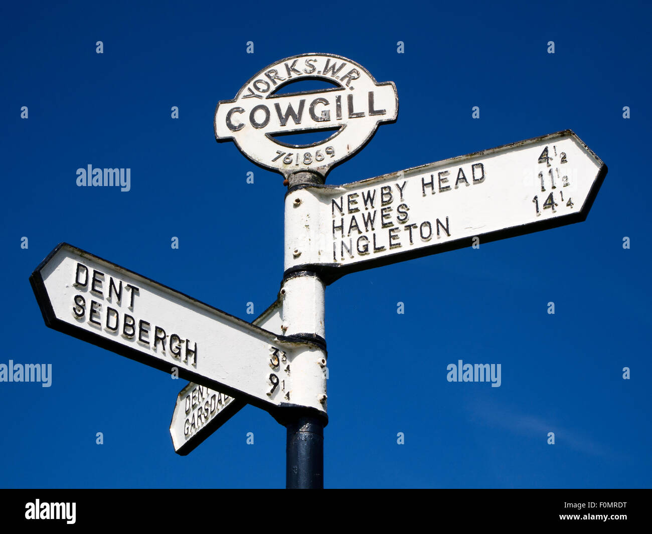 Old Yorkshire West Riding Signpost at Cowgill in Dentdale Yorkshire Dales Cumbria England Stock Photo