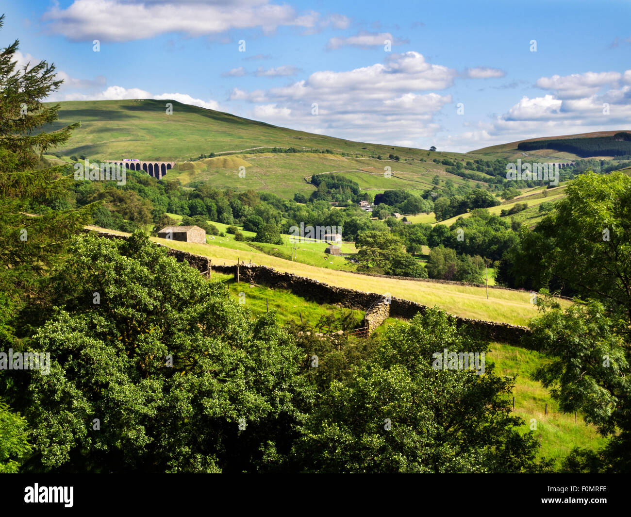 Artengill and Dent Head Viaducts from above Cowgill in Dentdale Yorkshire Dales Cumbria England Stock Photo