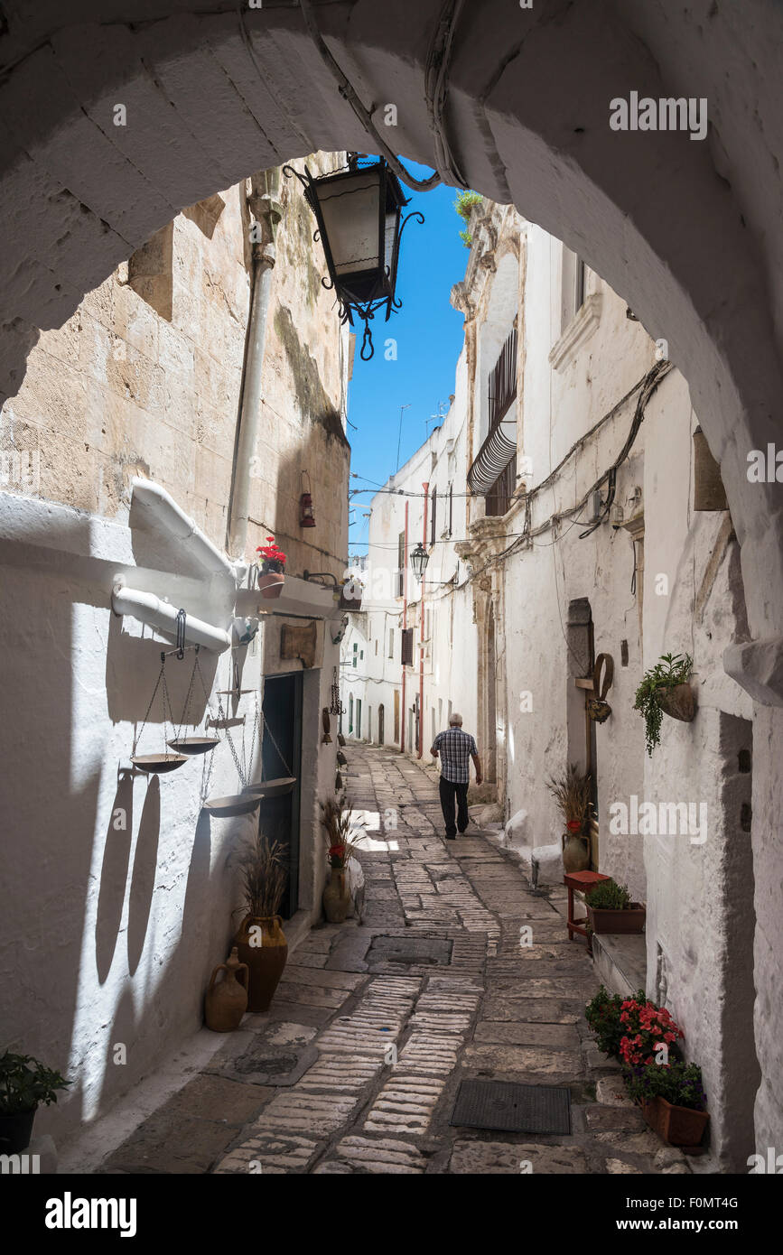 Medieval whitewashed streets of Ostuni, Puglia, Italy Stock Photo