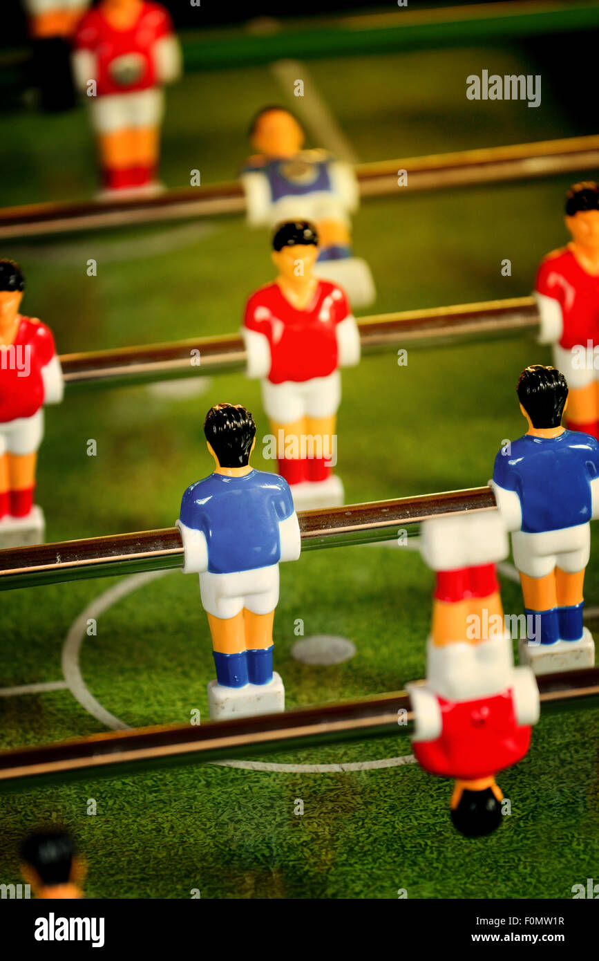 Vintage Foosball, Blue and Red Players Team in Table Soccer or Football