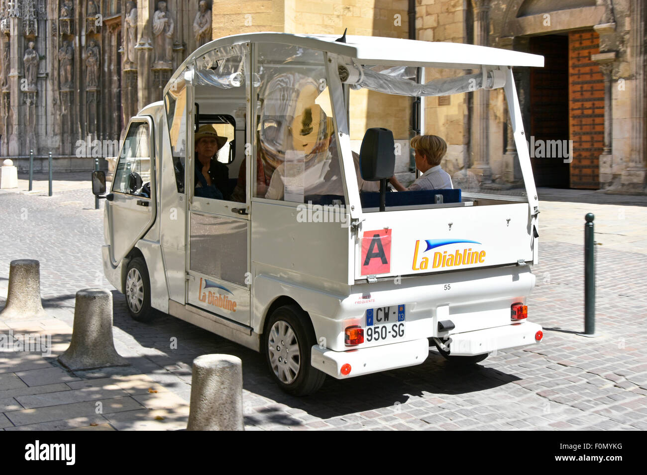 Aix en Provence France electric car taxi or small bus 'La Diabline' low fare up to 7 passengers great for narrow streets & sightseeing plenty of stops Stock Photo