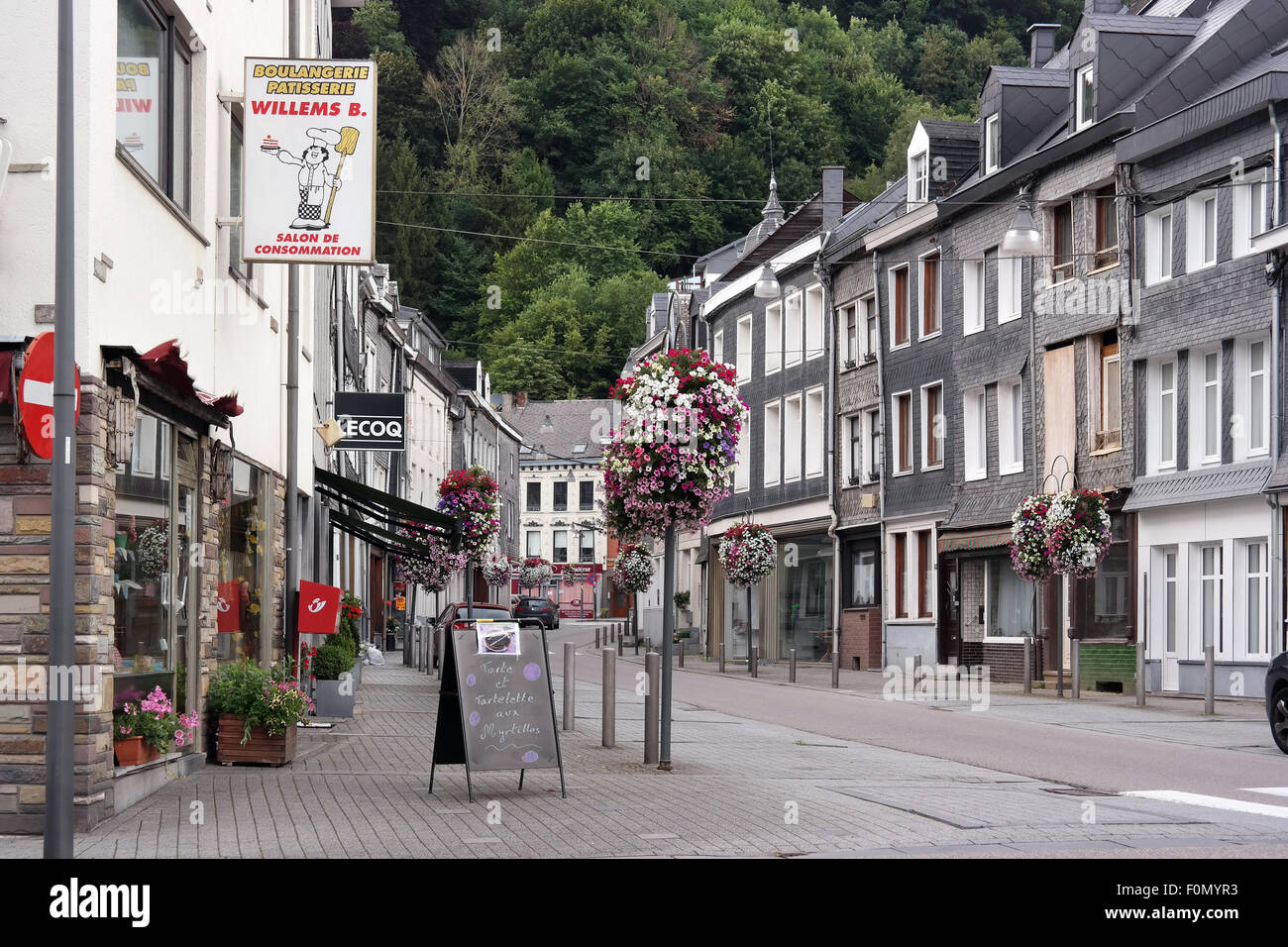 Street view of Malmedy with Slatefaced homes Stock Photo Alamy