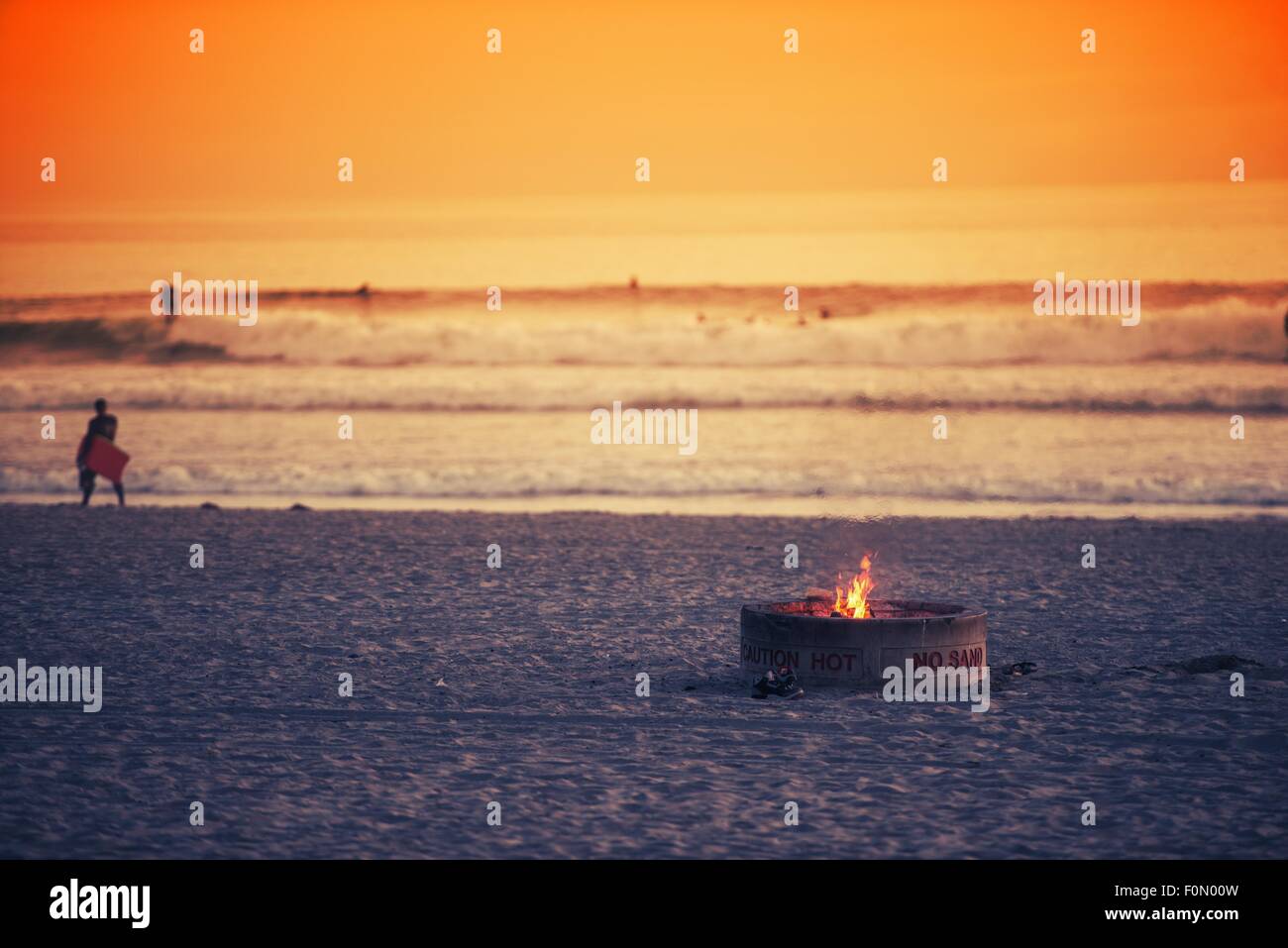 Beach Fire Pit Oceanside California Burning Fire Pit On The