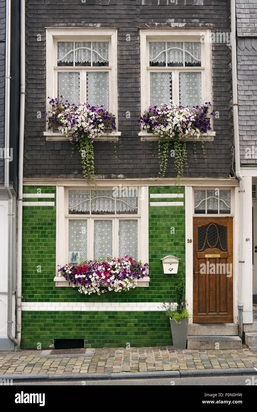 Street view of Malmedy with Slatefaced homes Stock Photo Alamy