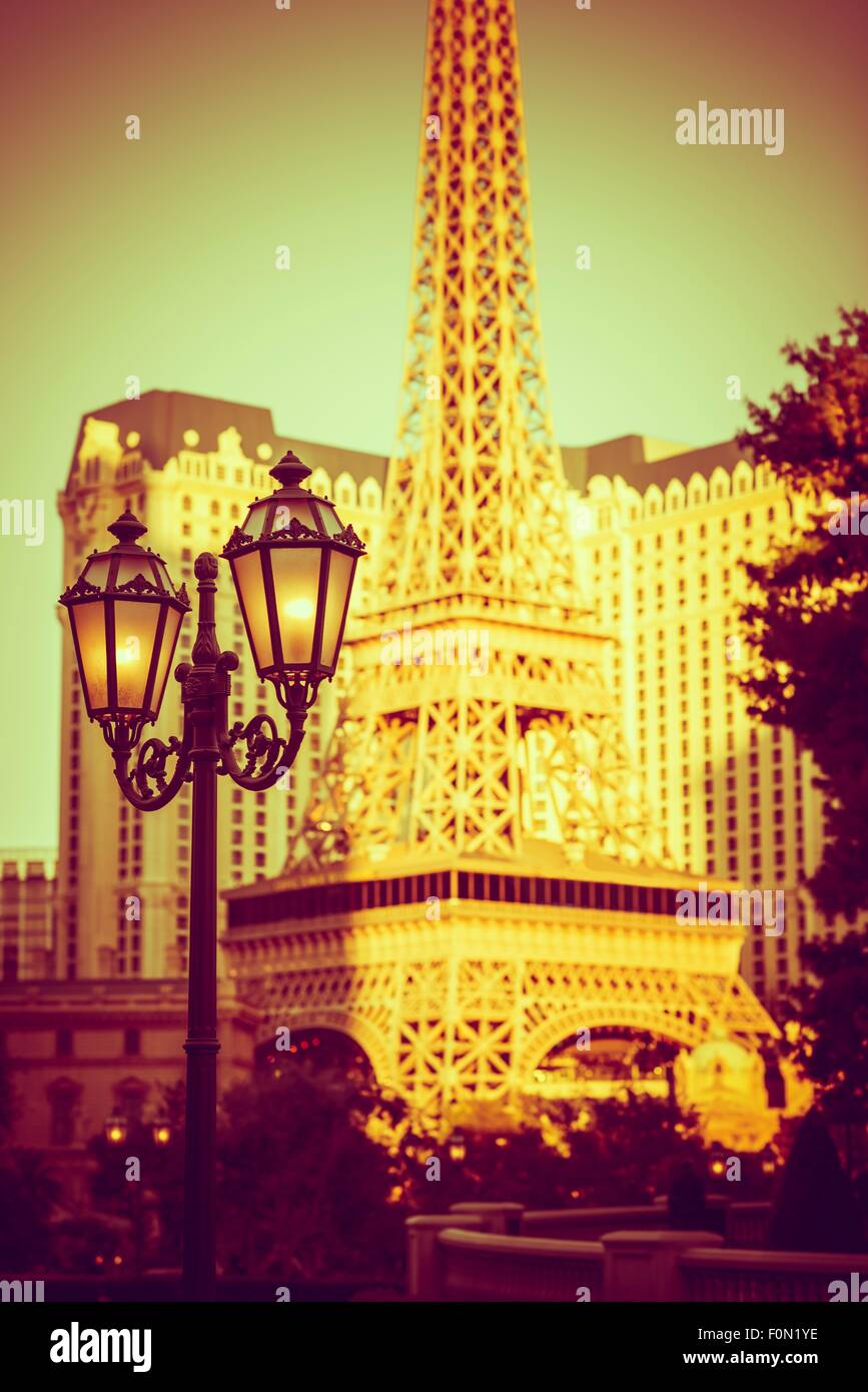 Vintage Vegas Lantern Lighting and the Strip Buildings. Las Vegas