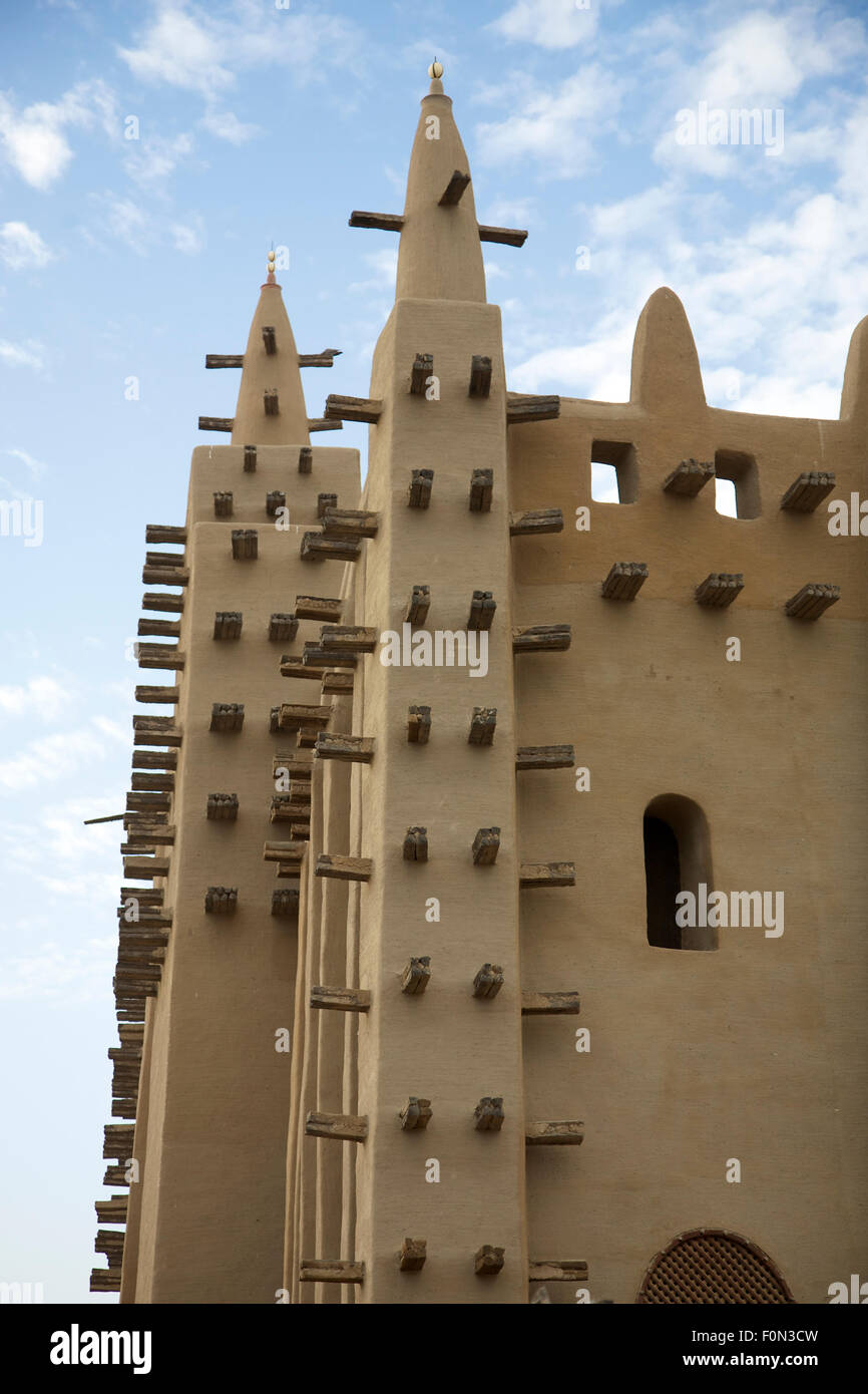Details of the big mosque in Djenné  and the traditional mud building in Mali. Stock Photo