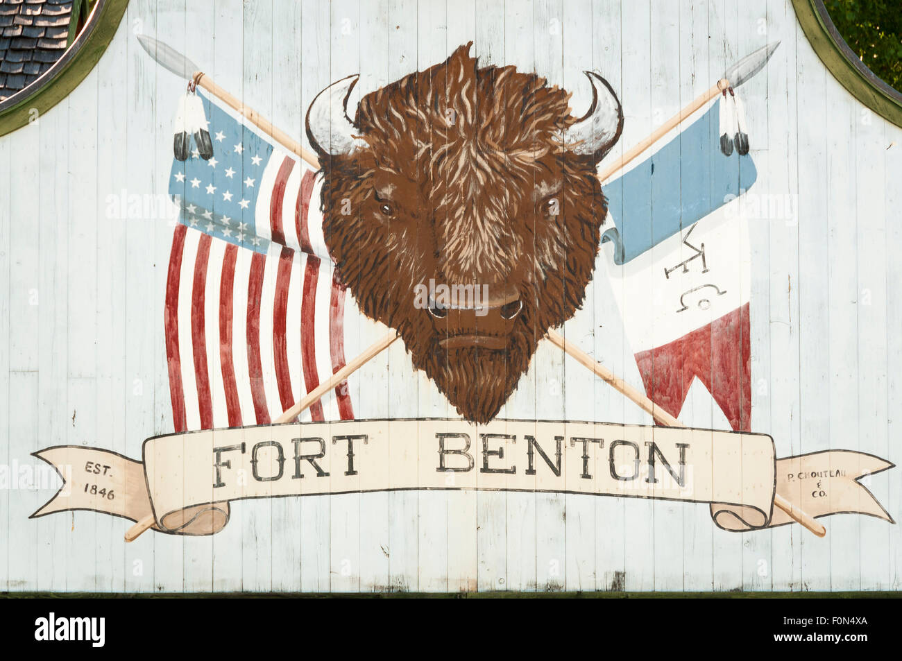 Sign at Fort Benton National Historic Landmark; Fort Benton, Montana. Stock Photo