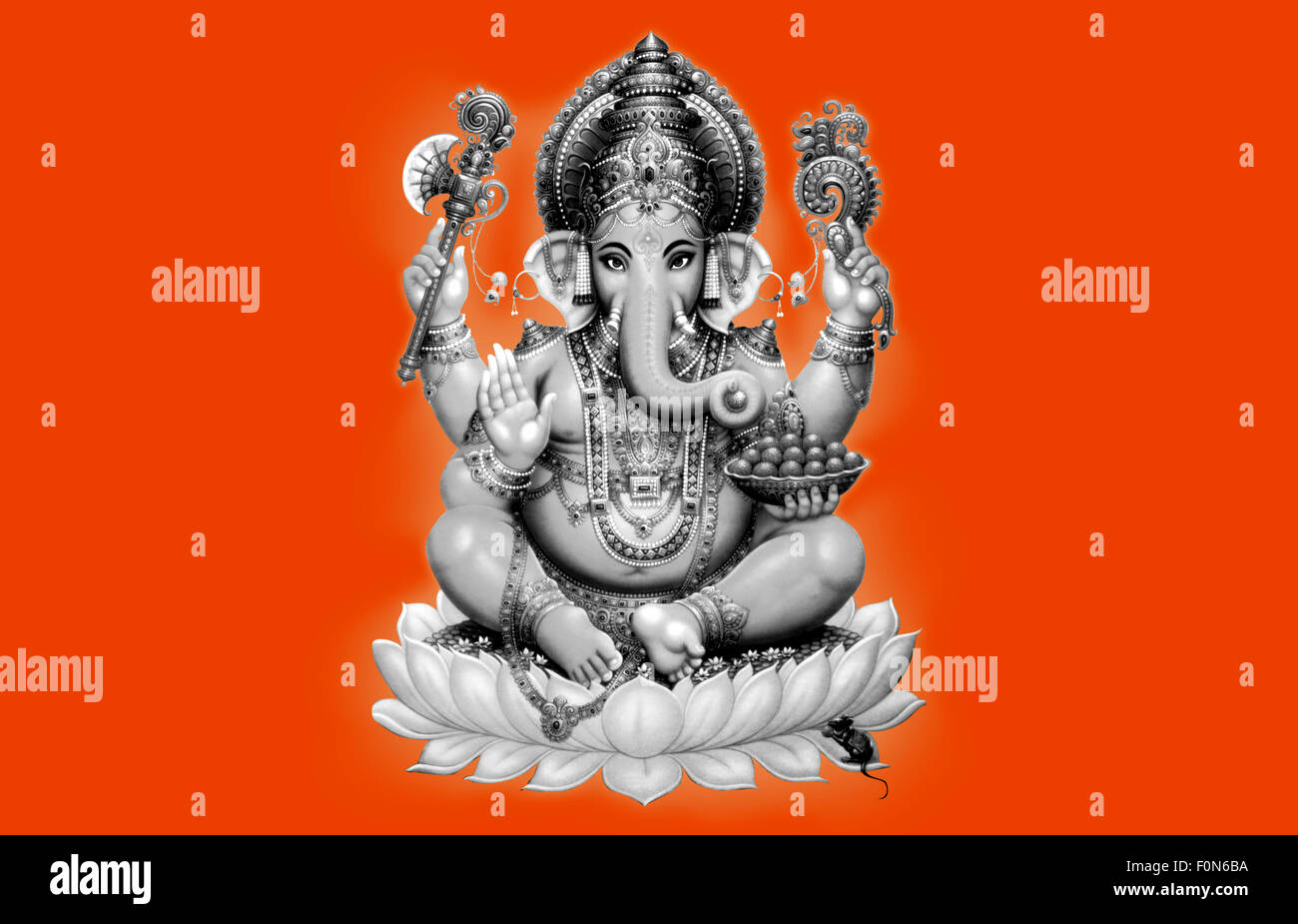 Illustration of Ganesh black and white on an orange background isolated  Stock Photo - Alamy