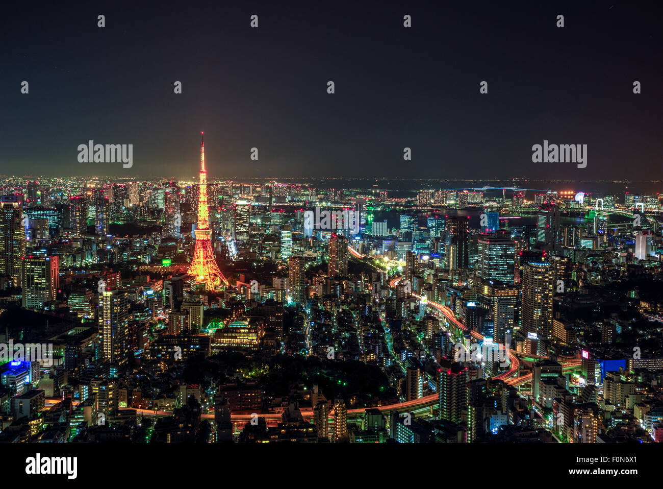 Tokyo Tower from Roppongi Hills observatory Sky Deck, Minato-Ku,Tokyo,Japan Stock Photo