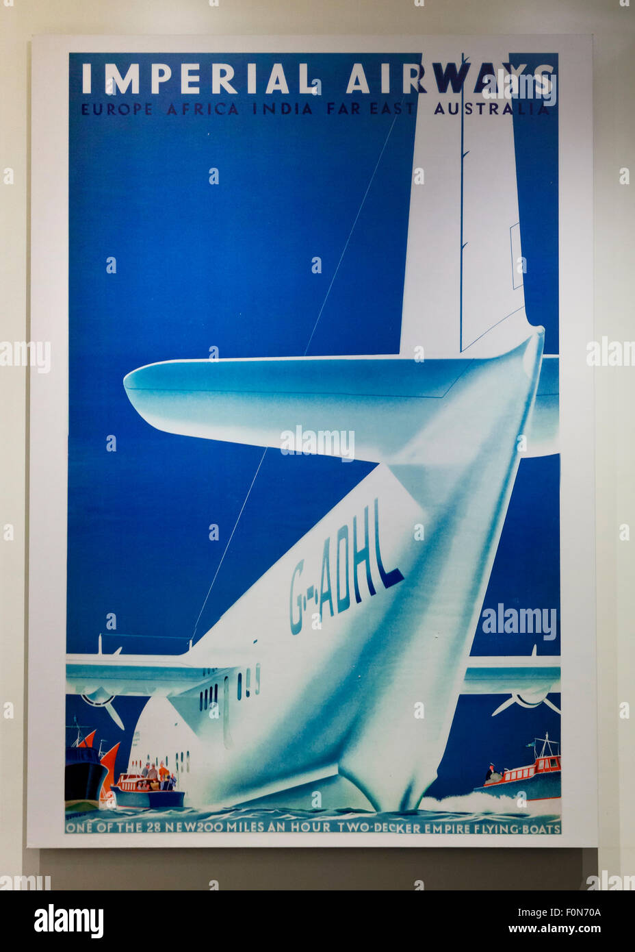 Imperial Airways advertisement poster featuring an Empire flying boat, circa 1930s Stock Photo