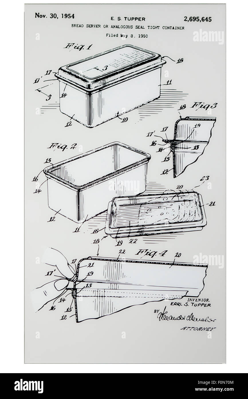 Original Tupperware US Patent image, circa 1954 - US Patent and Trademark  Office, Washington, DC USA Stock Photo - Alamy