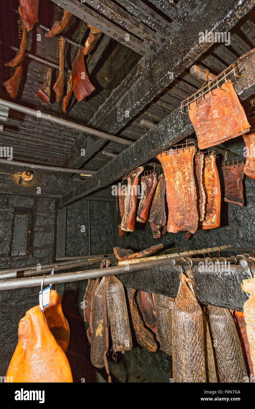 Iowa, Amana Colonies, Amana Meat Shop & Smokehouse, historic smokehouse exhibit Stock Photo Alamy