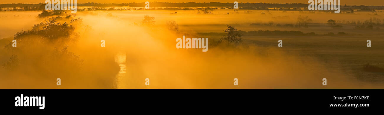 Mist over the Kasari river at sunrise, Kloostri, Matsalu National Park, Estonia, May 2009 Stock Photo