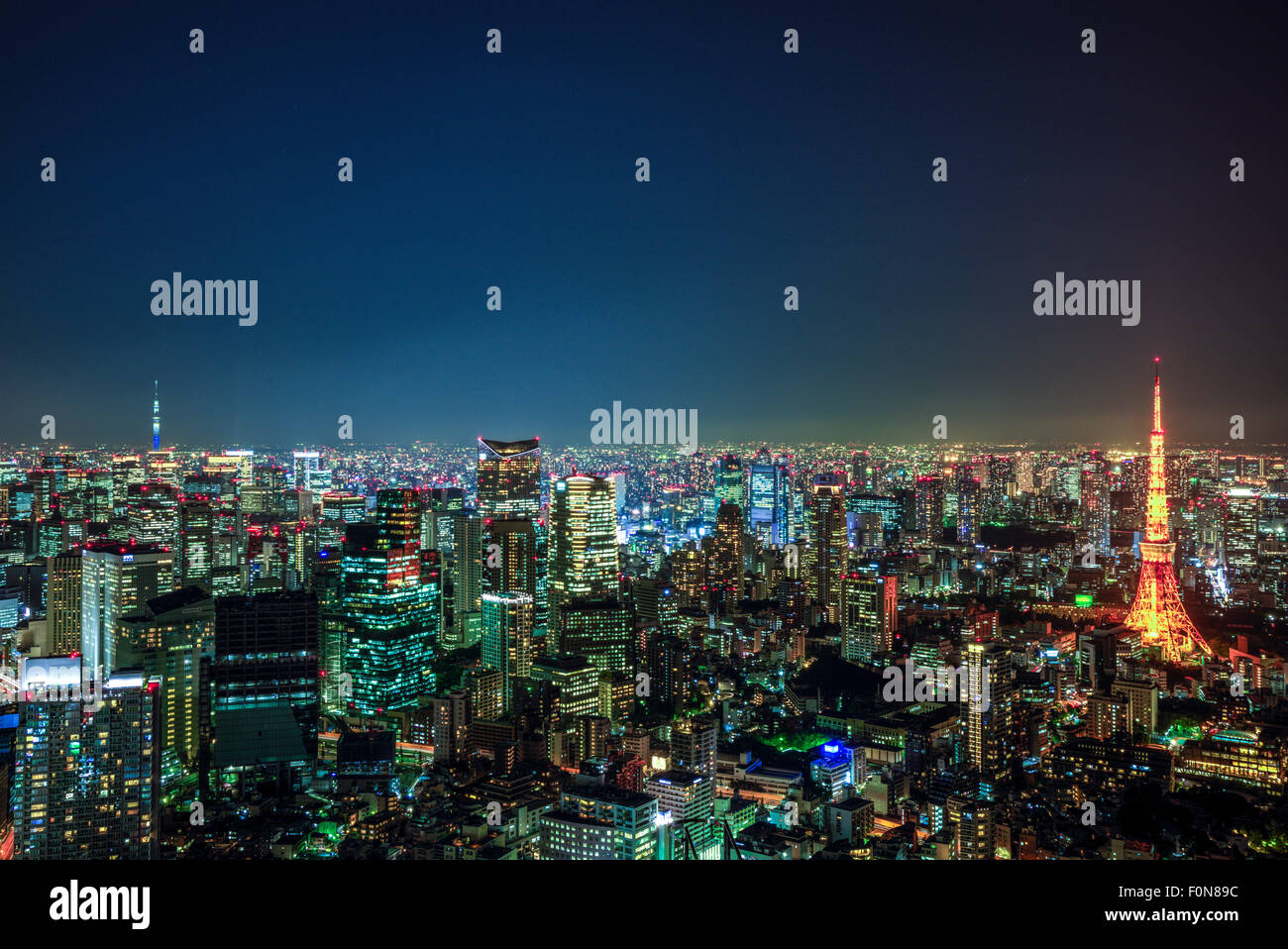 Tokyo Tower and Tokyo Skytree,view from Roppongi Hills observatory, Minato-Ku,Tokyo,Japan Stock Photo