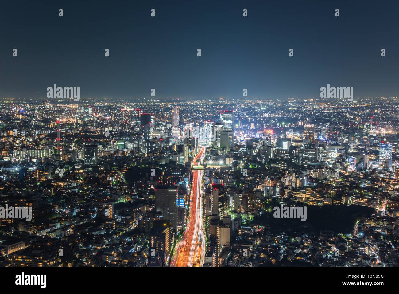 Night view toward Shibuya from Roppongi Hills observatory Sky deck, Minato-Ku,Tokyo,Japan Stock Photo