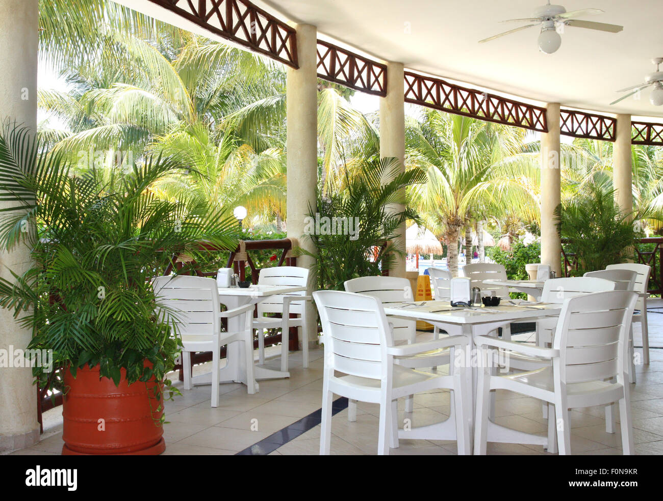 Outdoor cafe in tropical resort Stock Photo