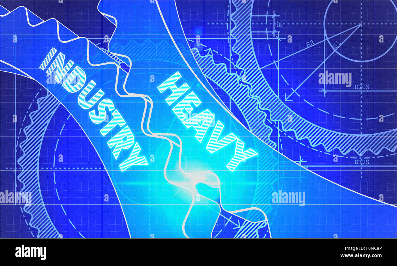Heavy Industry Concept. Blueprint of Gears. Stock Photo
