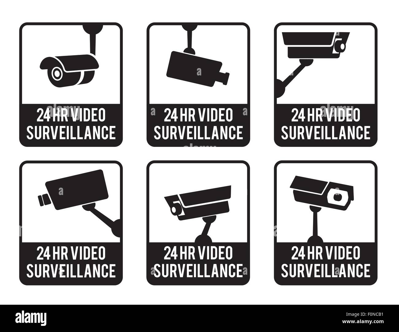 Warning set stickers for security video surveillance Stock Vector Image