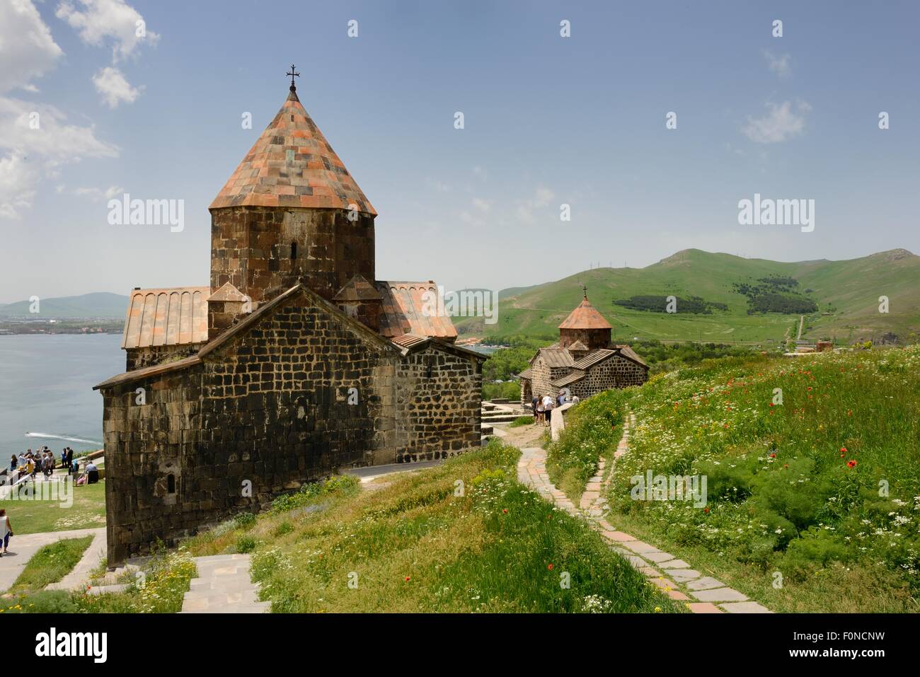 Sewanawank monestary, Lake Sevan behind, Armenia Stock Photo