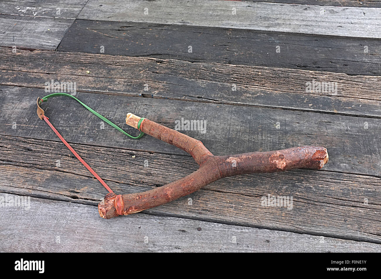 Wooden catapult slingshot, doodle style Stock Photo